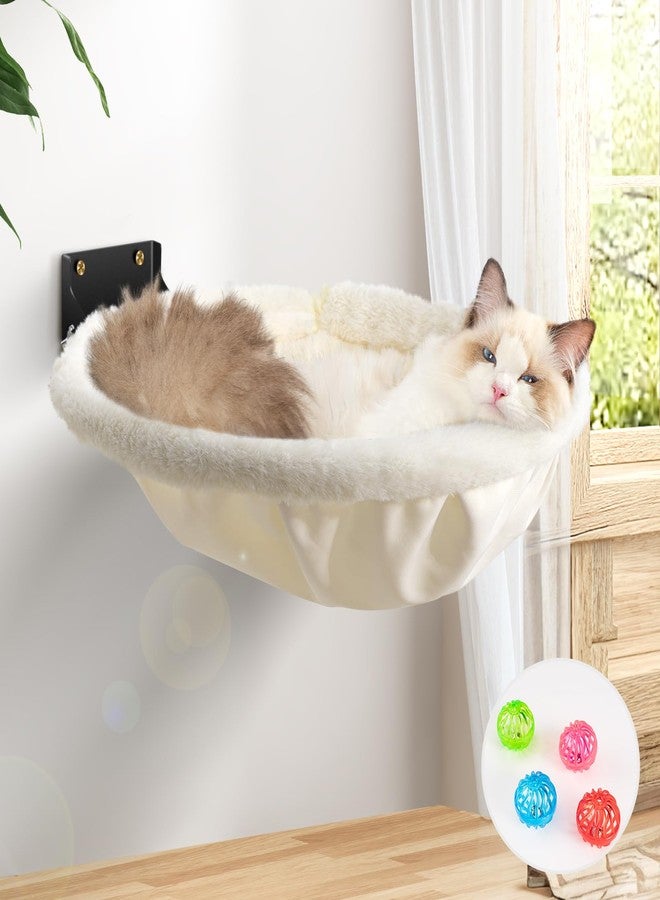 JUNSPOW Cat Hammock Wall Mounted, Foldable & Stable Cat Beds- Breathable Cats Wall Shelves for Sleeping, Playing, Climbing, and Lounging - Maximum Hold Up to 30lb（Cream,Faux Rabbit Fur） - Image 1